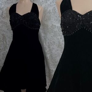 Notorious Mini Velvet Dress Coquette Black Whimsigoth Sequin Halter Beaded Glam